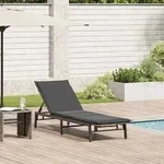 vidaXL Sonnenliege mit Auflage Grau Poly Rattan