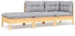 vidaXL 3-tlg. Garten-Lounge-Set mit Grauen Kissen Kiefer Massivholz