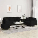 vidaXL 3-tlg. Sofagarnitur mit Kissen Schwarz Stoff
