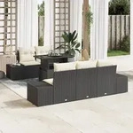vidaXL 6-tlg. Garten-Sofagarnitur mit Kissen Schwarz Poly Rattan