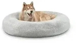 lionto Hundebett aus Pl&uuml;sch in Donut-Form, 120 cm Durchmesser, hellgrau