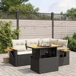 vidaXL 5-tlg. Garten-Sofagarnitur mit Kissen Schwarz Poly Rattan