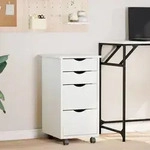 vidaXL Rollschrank mit Schubladen MOSS Wei&szlig; Massivholz Kiefer