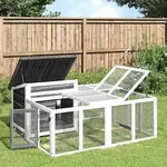vidaXL Kaninchenstall Grau 144x123x67,5 cm Massivholz Kiefer