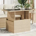 vidaXL Gartentisch mit Glasplatte Beige 100x55x73 cm Poly Rattan