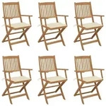 vidaXL Klappbare Gartenst&uuml;hle 6 Stk. mit Kissen Massivholz Akazie