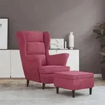 vidaXL Ohrensessel mit Hocker Weinrot Samt