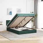 vidaXL Ottoman-Bett mit Matratze & LEDs Dunkelgr&uuml;n 140x190 cm Samt