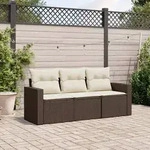 vidaXL 3-tlg. Garten-Sofagarnitur mit Kissen Braun Poly Rattan
