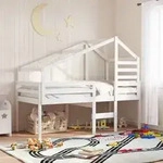 vidaXL Hochbett mit Dach Wei&szlig; 90x190 cm Massivholz Kiefer