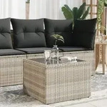 vidaXL Gartentisch mit Glasplatte Hellgrau 55x55x37 cm Poly Rattan