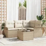 vidaXL 5-teiliges Garten-Sofa-Set mit Kissen in braunem Poly-Rattan