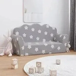 vidaXL Kindersofa 2-Sitzer Hellgrau mit Sternen Weich Pl&uuml;sch