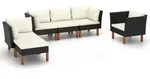 vidaXL 6-tlg. Garten-Lounge-Set Poly Rattan Eukalyptusholz Schwarz
