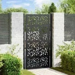 vidaXL Gartentor Schwarz 105x180 cm Stahl Blatt-Design