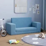 vidaXL Kinder-Schlafsofa 2-Sitzer Blau Weicher Pl&uuml;sch