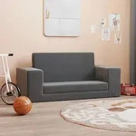 vidaXL Kinder-Schlafsofa 2-Sitzer Anthrazit Weicher Pl&uuml;sch