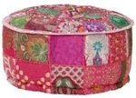 vidaXL Patchwork Sitzpouf Rund Baumwolle Handgefertigt 40x20 cm Rosa