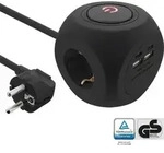 InLine&reg; Charging Cube, 3x Schutzkontakt, 2x USB-C, 2x USB-A, schwarz, 2m Strom /