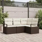 vidaXL 4-teiliges Garten Sofa Set mit Kissen Braun Poly Rattan