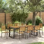 vidaXL 9-teiliges Garten Essgruppe Schwarz Poly Rattan Akazie