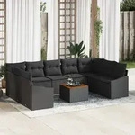 vidaXL 10-tlg. Garten-Sofagarnitur mit Kissen Schwarz Poly Rattan