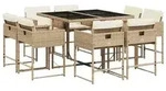 vidaXL 9-tlg. Garten-Essgruppe mit Kissen Beige Poly Rattan