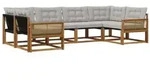 vidaXL Outdoor-Sofagarnitur mit Kissen 6 pcs Nat&uuml;rlich und Hellgrau