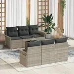 vidaXL 7-teiliges Garten-Sofa-Set mit Kissen Hellgrau Poly Rattan