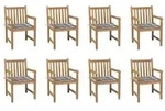 vidaXL Gartenst&uuml;hle 8 Stk. Graue Karomuster-Kissen Massivholz Teak