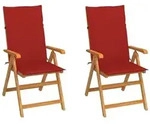 vidaXL Gartenst&uuml;hle 2 Stk. mit Roten Kissen Massivholz Teak