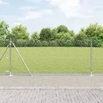 vidaXL Kettengitterzaun mit 7 Flanschpfosten 1x10 m Verzinkter Stahl