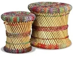 vidaXL Hocker mit Chindi-Details 2 Stk. Mehrfarbig Bambus