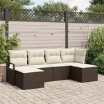 vidaXL 6-tlg. Garten-Sofagarnitur mit Kissen Braun Poly Rattan