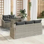 vidaXL 6-tlg. Garten-Sofagarnitur mit Kissen Hellgrau Poly Rattan