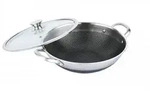 Wok Topf Edelstahl Wabenstruktur &Oslash;36cm Induktion Anti Haft Kratzfest in Silber