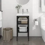 vidaXL Badezimmer-Waschtischgestell mit Waschbecken Schwarz Eisen