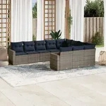 vidaXL 10-tlg. Garten-Sofagarnitur mit Kissen Grau Poly Rattan