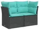 vidaXL Gartensofa mit Kissen 2-Sitzer Schwarz Poly Rattan