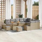 vidaXL 12-teiliges Garten Sofa Set mit Kissen Beige Poly Rattan Akazie
