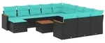 vidaXL 13-teiliges Gartensofa-Set mit Kissen, schwarzes Polyrattan