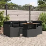 vidaXL 7-tlg. Garten-Sofagarnitur mit Kissen Schwarz Poly Rattan