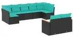 vidaXL 9-teiliges Gartensofa-Set mit Kissen, schwarzes Polyrattan