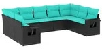 vidaXL 9-teiliges Gartensofa-Set mit Kissen, schwarzes Polyrattan