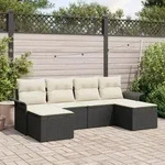vidaXL 6-teiliges Garten Sofa Set mit Kissen Schwarz Poly Rattan