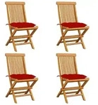 vidaXL Gartenst&uuml;hle mit Roten Kissen 4 Stk. Massivholz Teak