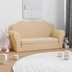 vidaXL Kinder-Schlafsofa 2-Sitzer Creme Weicher Pl&uuml;sch