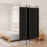 vidaXL 4-tlg. Paravent Schwarz 160x220 cm Stoff