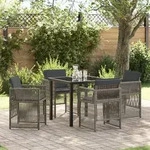 vidaXL 5-teiliges Garten Esstisch Set mit Kissen Grau Poly Rattan