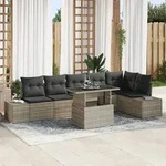 vidaXL 7-tlg. Garten-Sofagarnitur mit Kissen Hellgrau Poly Rattan